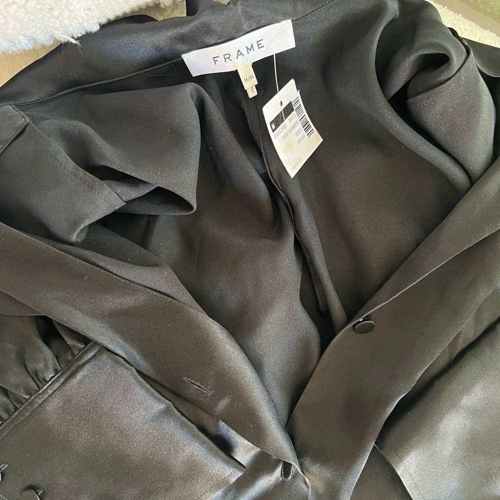 Frame Black Satin Button Down Blouse - Picture 3 of 9